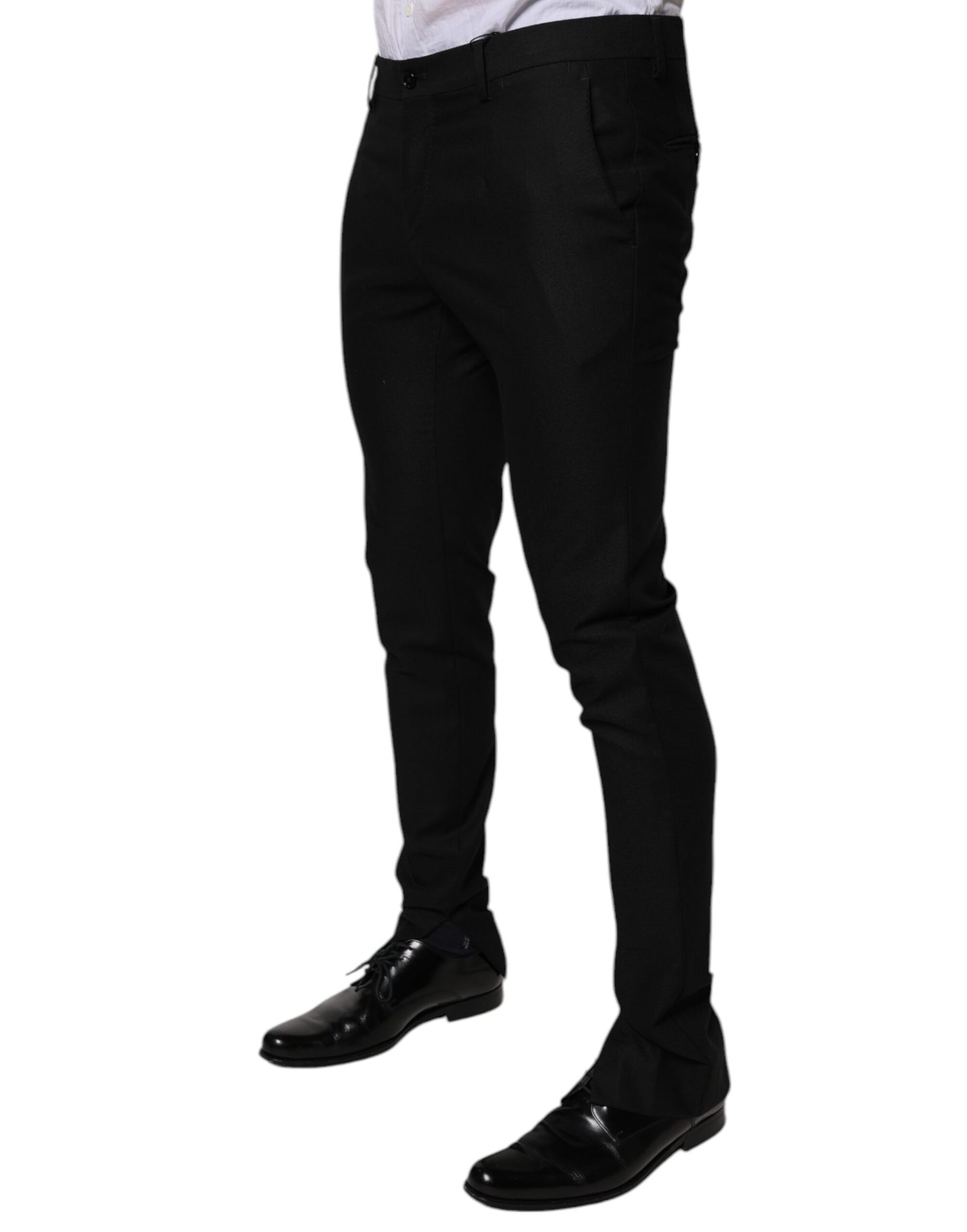 Dolce &amp; Gabbana Black Virgin Wool MenSkinny Dress Formal Pants