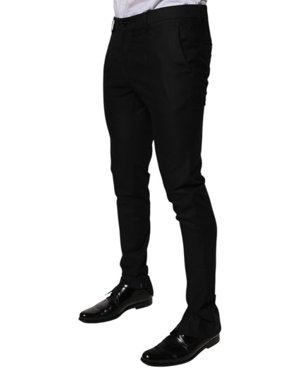 Dolce &amp; Gabbana Black Virgin Wool MenSkinny Dress Formal Pants
