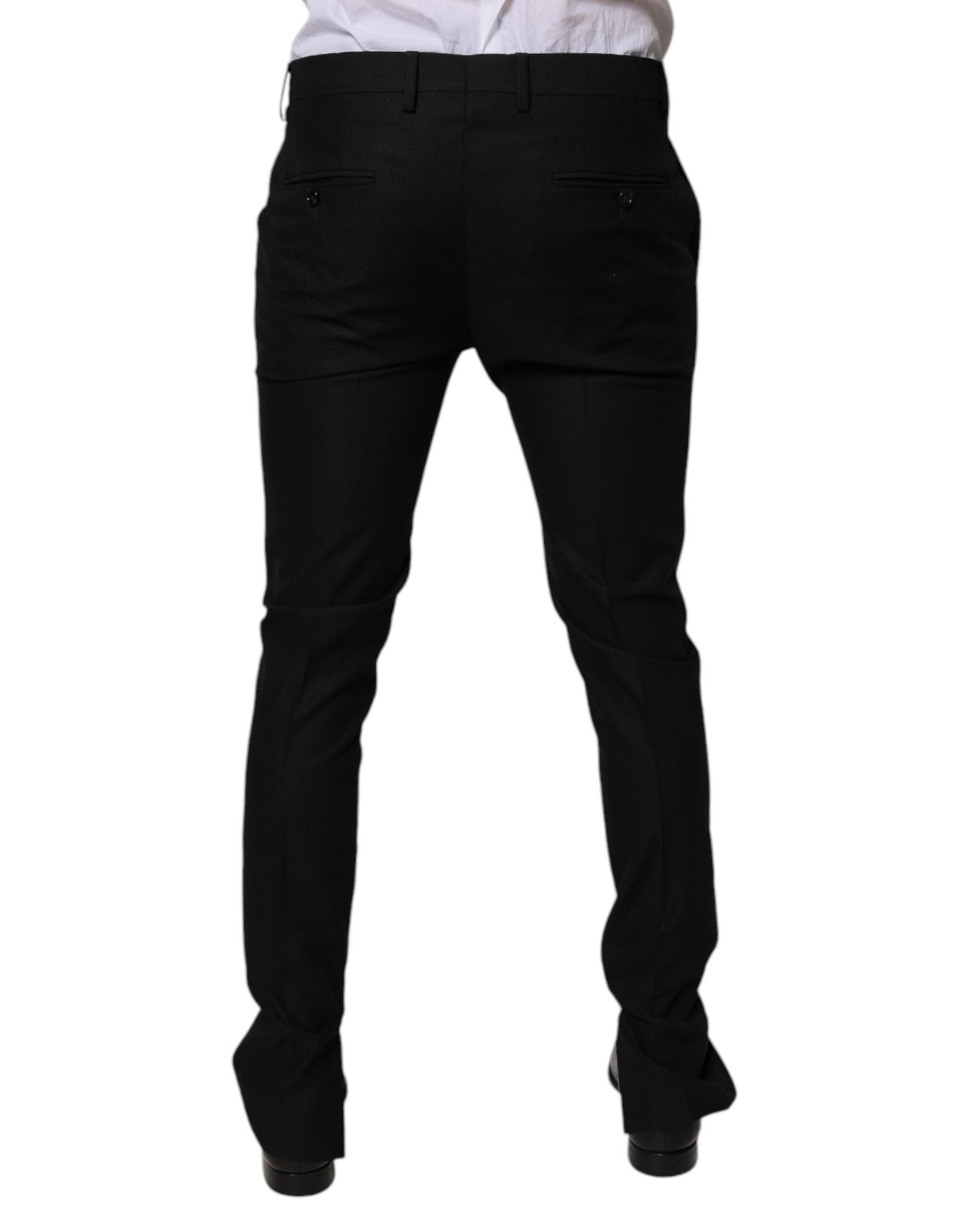 Dolce &amp; Gabbana Black Virgin Wool MenSkinny Dress Formal Pants
