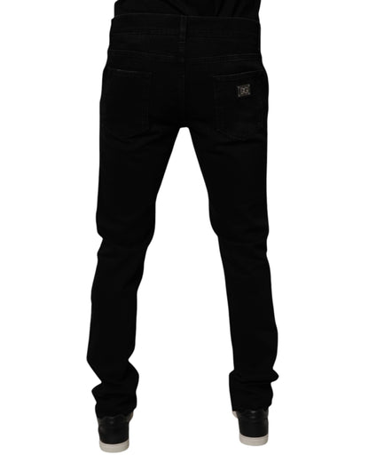 Dolce &amp; Gabbana Black Cotton Tattered Skinny Men Denim Jeans