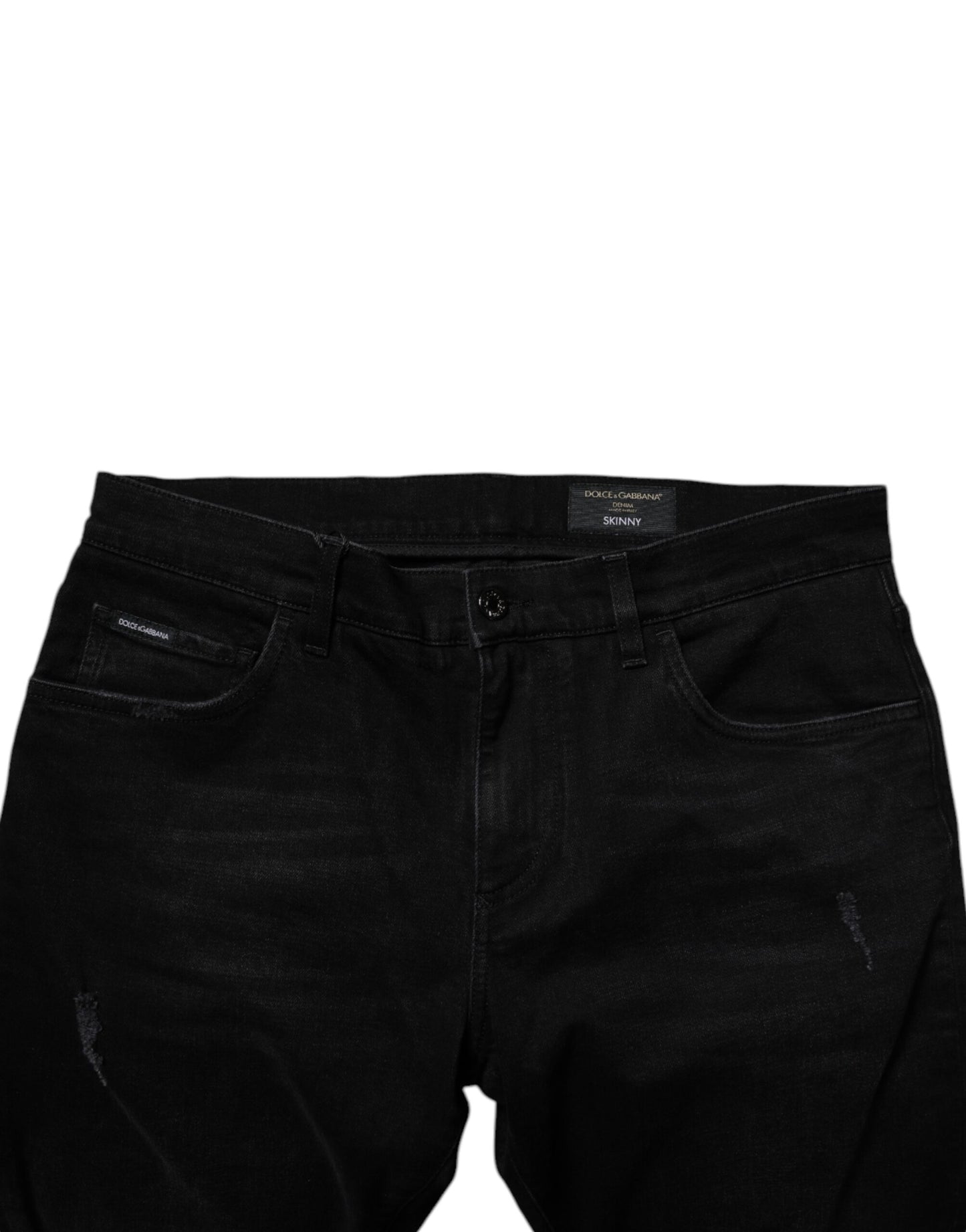 Dolce &amp; Gabbana Black Cotton Tattered Skinny Men Denim Jeans