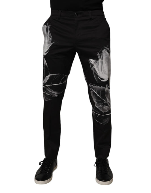 Dolce &amp; Gabbana Black Cotton Floral Skinny Dress Pants