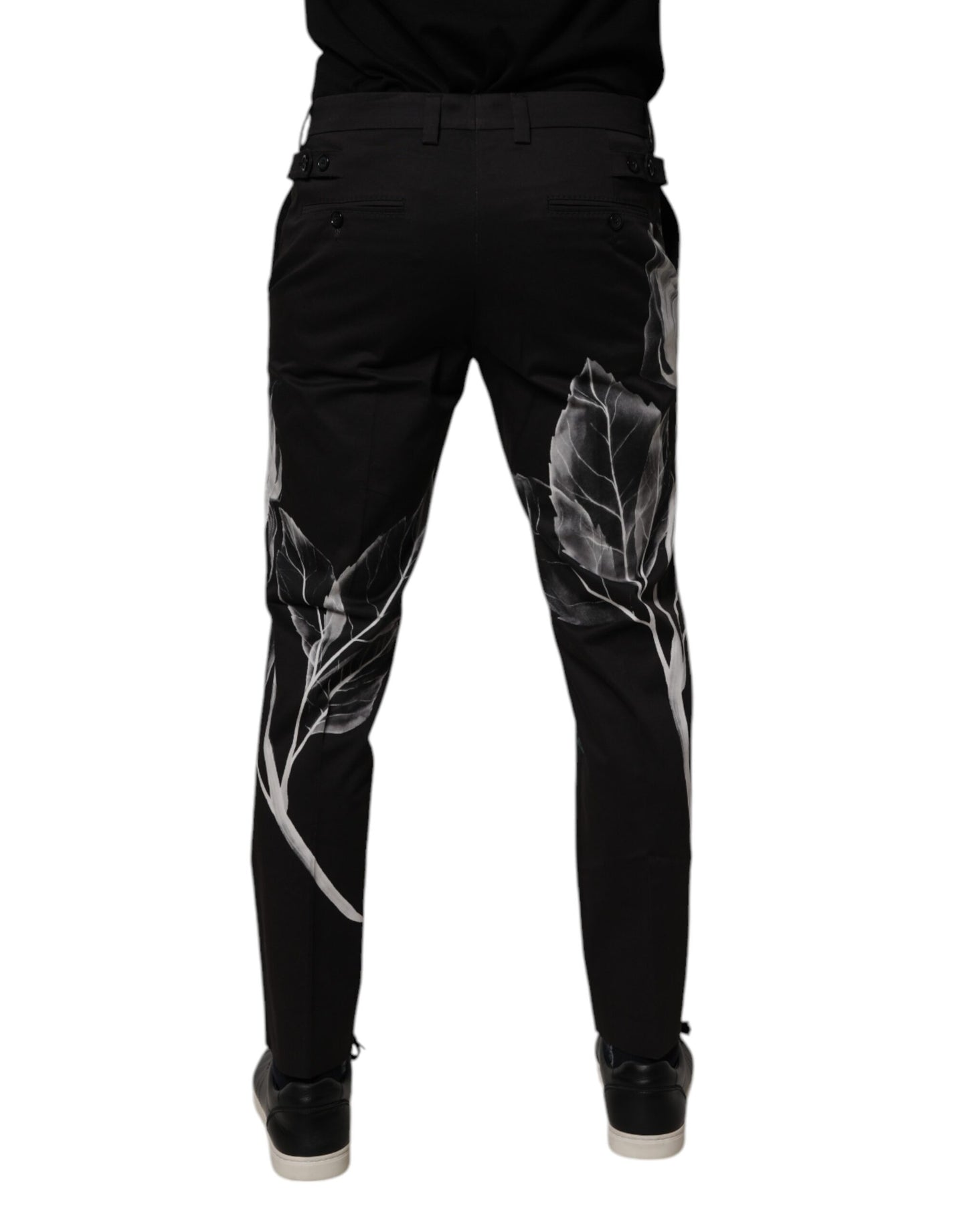 Dolce &amp; Gabbana Black Cotton Floral Skinny Dress Pants