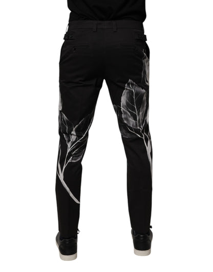 Dolce &amp; Gabbana Black Cotton Floral Skinny Dress Pants