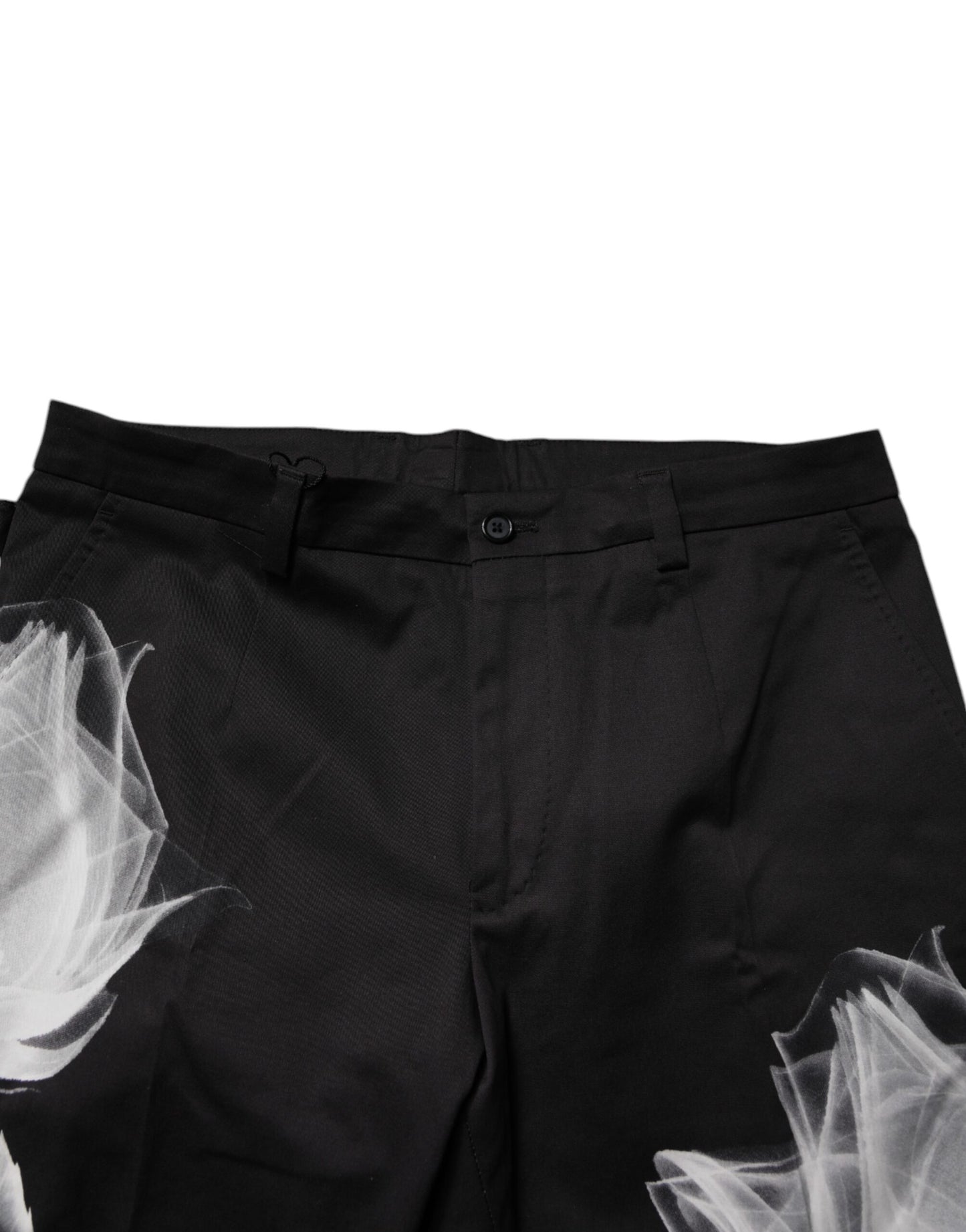 Dolce &amp; Gabbana Black Cotton Floral Skinny Dress Pants