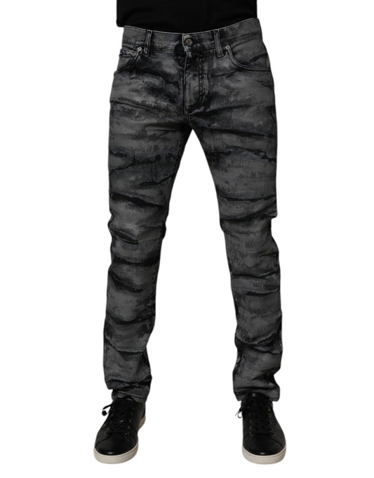 Dolce &amp; Gabbana Gray Tie Dye Cotton Skinny Men Denim Jeans