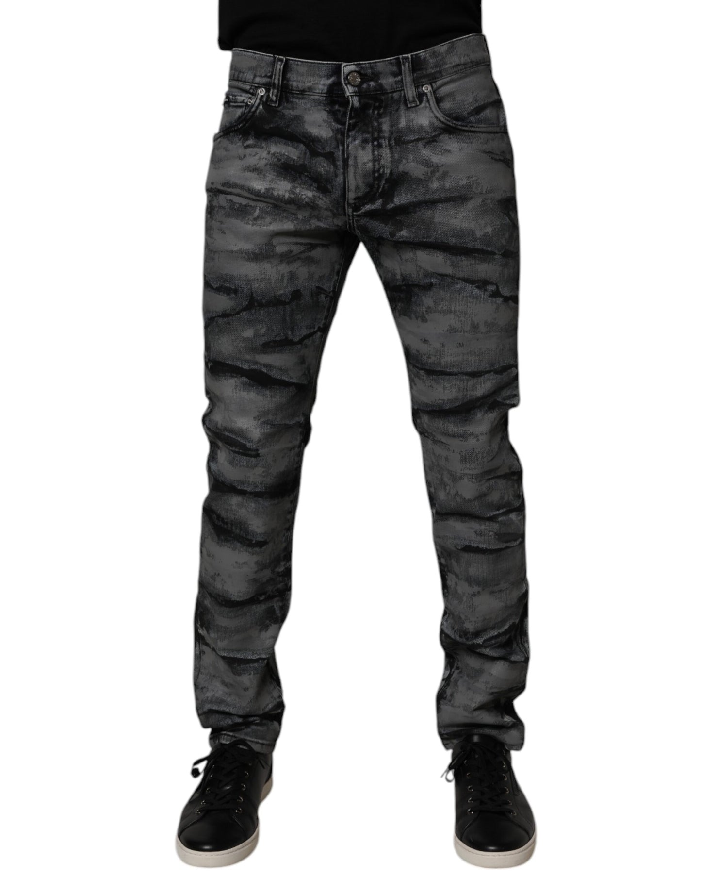 Dolce &amp; Gabbana Gray Tie Dye Cotton Skinny Men Denim Jeans