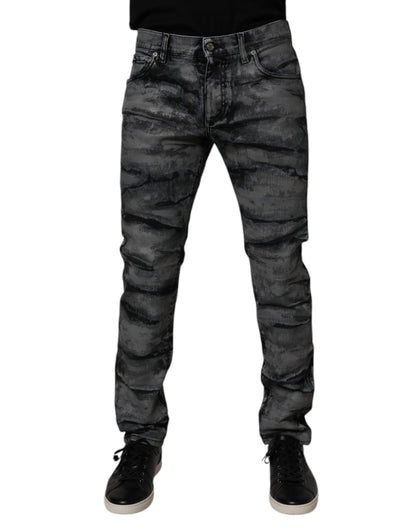 Dolce &amp; Gabbana Gray Tie Dye Cotton Skinny Men Denim Jeans