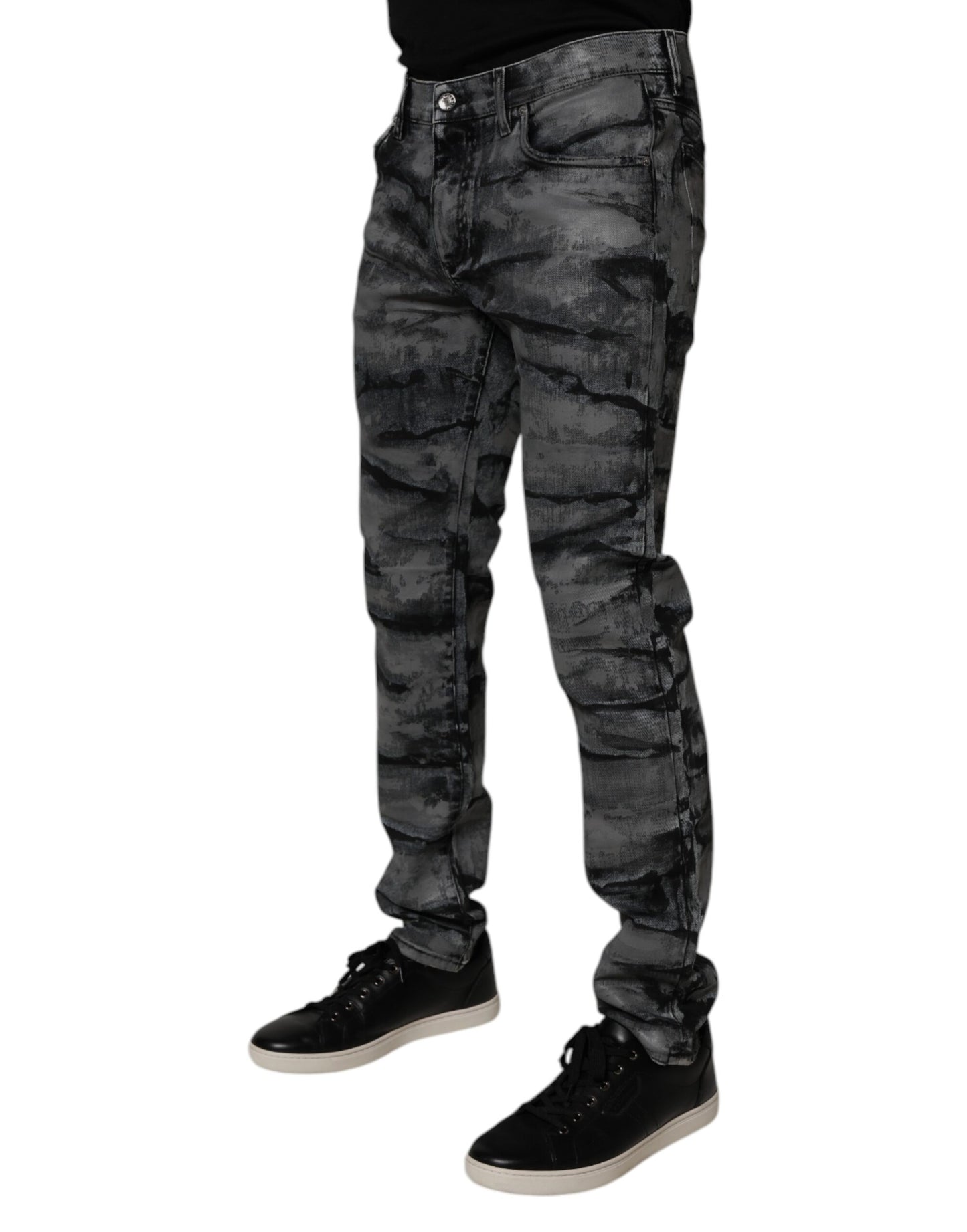 Dolce &amp; Gabbana Gray Tie Dye Cotton Skinny Men Denim Jeans