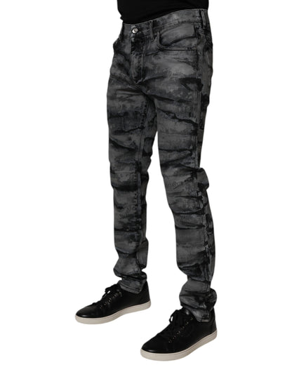 Dolce &amp; Gabbana Gray Tie Dye Cotton Skinny Men Denim Jeans