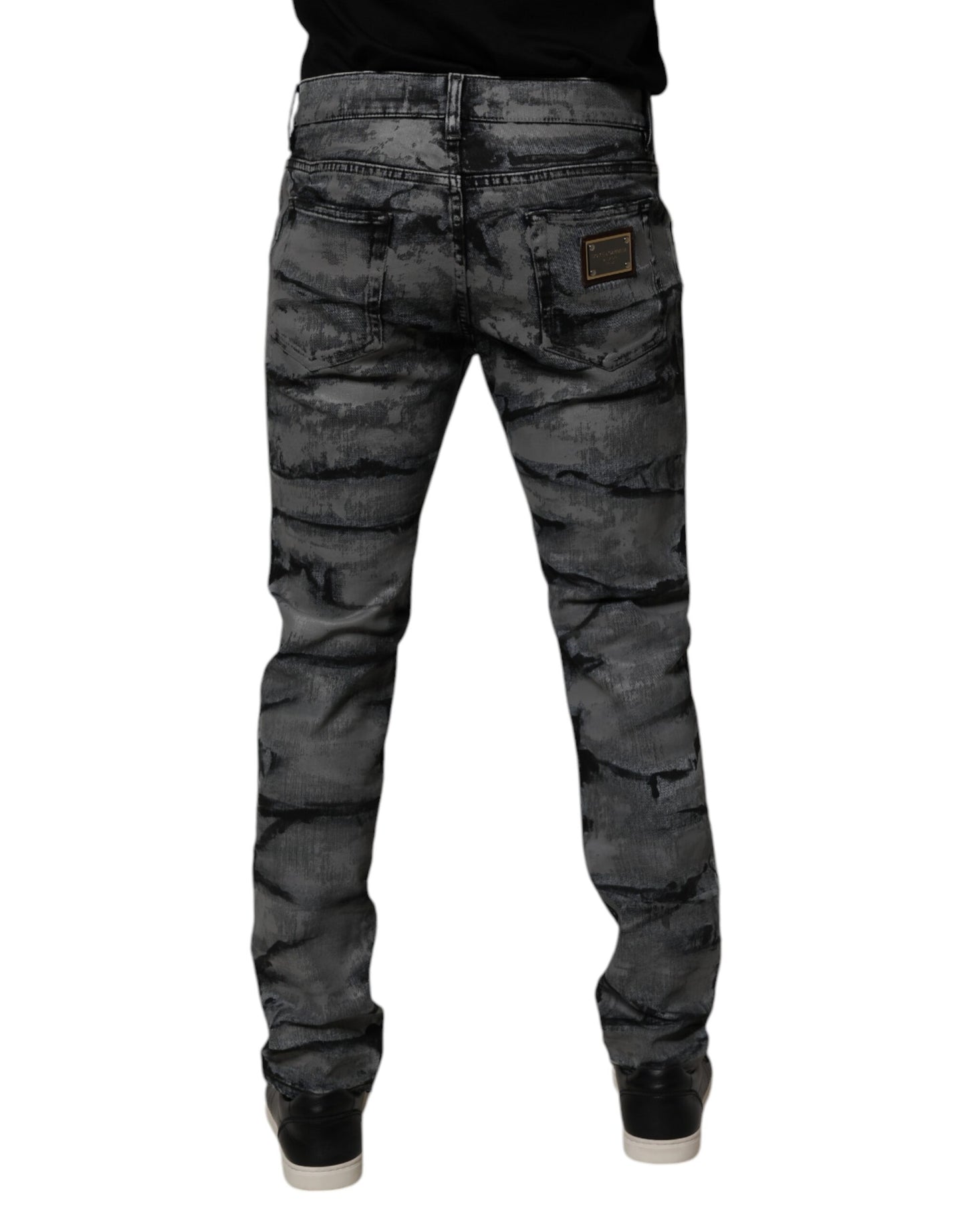 Dolce &amp; Gabbana Gray Tie Dye Cotton Skinny Men Denim Jeans