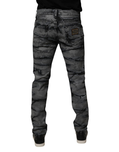 Dolce &amp; Gabbana Gray Tie Dye Cotton Skinny Men Denim Jeans