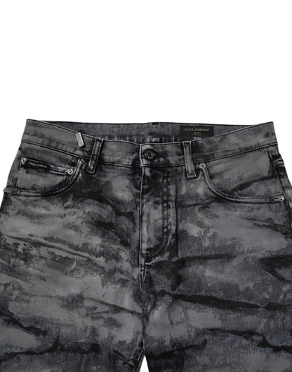 Dolce &amp; Gabbana Gray Tie Dye Cotton Skinny Men Denim Jeans