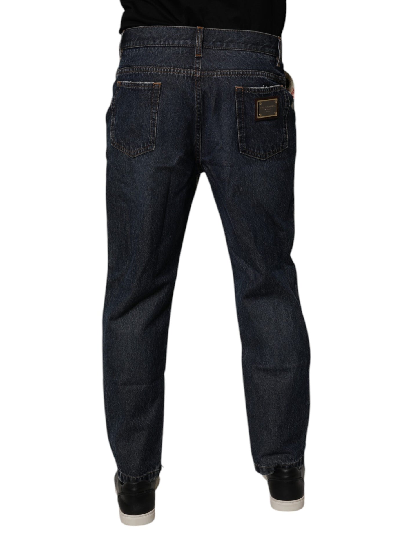 Dolce &amp; Gabbana Beige Blue Floral Cotton Men Denim Jeans