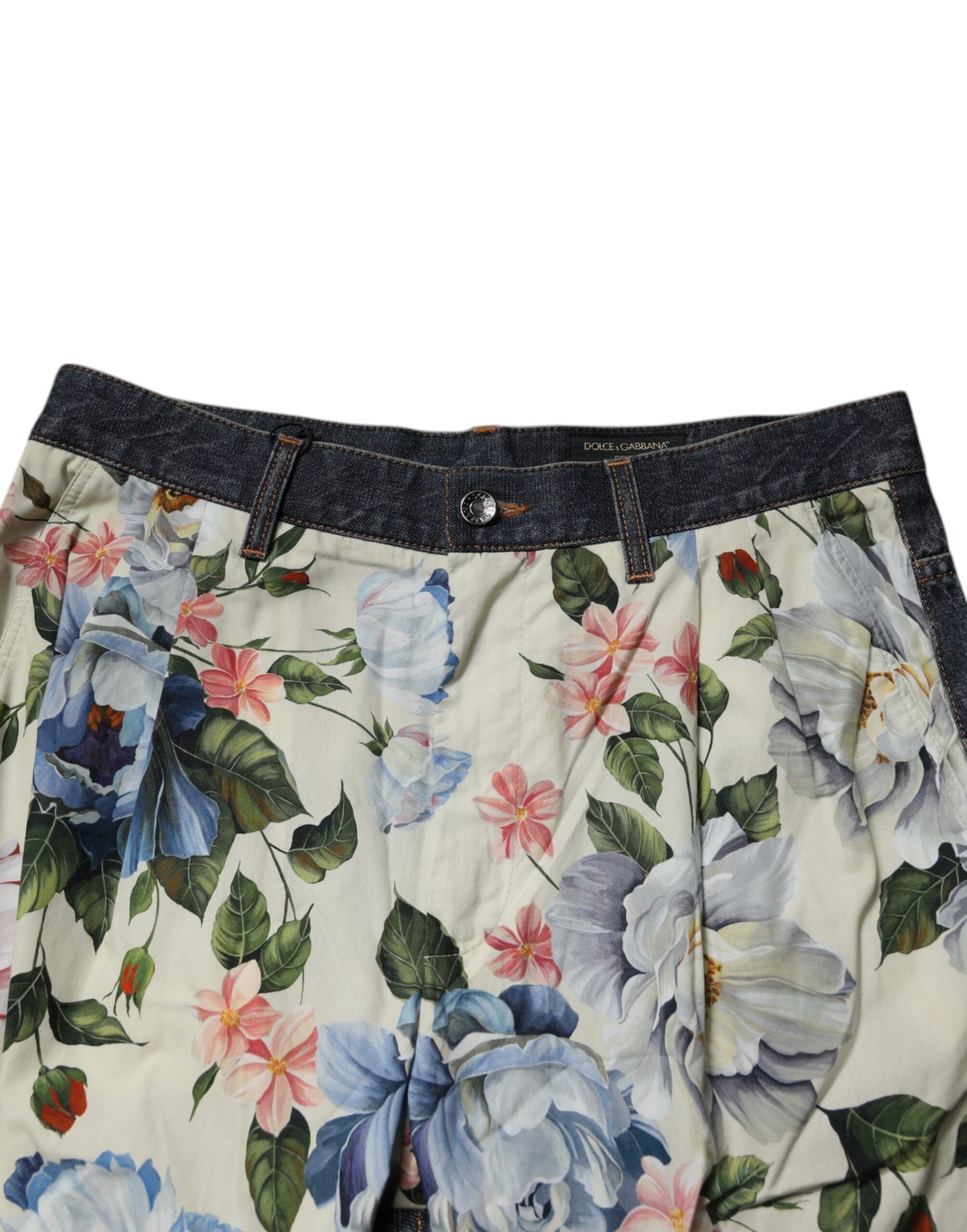 Dolce &amp; Gabbana Beige Blue Floral Cotton Men Denim Jeans