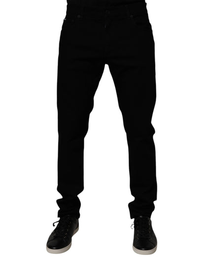 Dolce &amp; Gabbana Black Cotton Stretch Slim Fit Men Denim Jeans