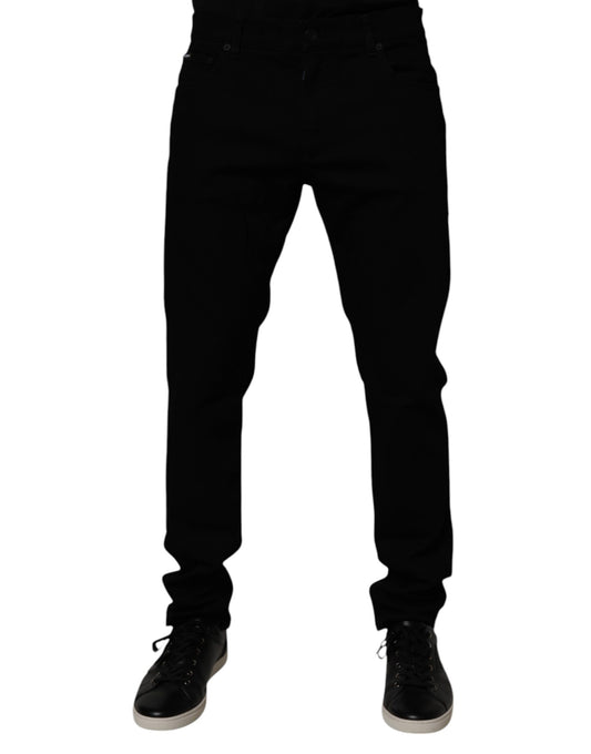 Dolce &amp; Gabbana Black Cotton Stretch Slim Fit Men Denim Jeans