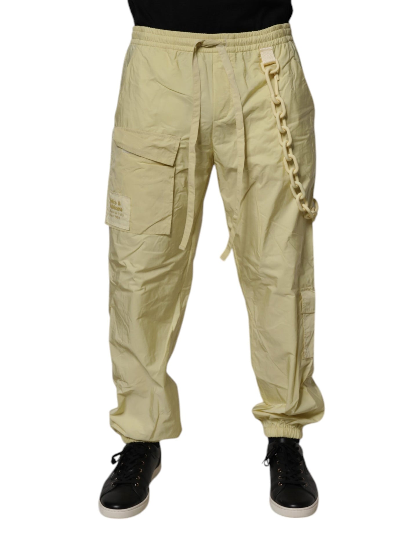 Dolce &amp; Gabbana Yellow Nylon Cargo Chain Men Jogger Pants