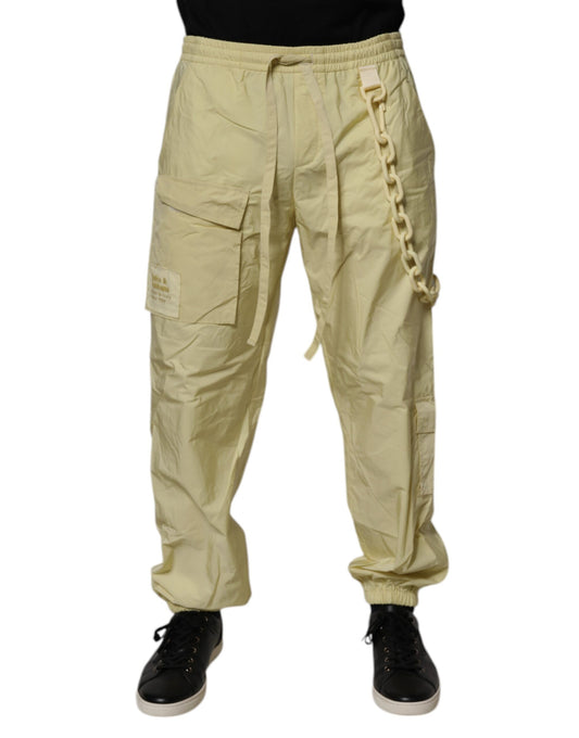 Dolce &amp; Gabbana Yellow Nylon Cargo Chain Men Jogger Pants