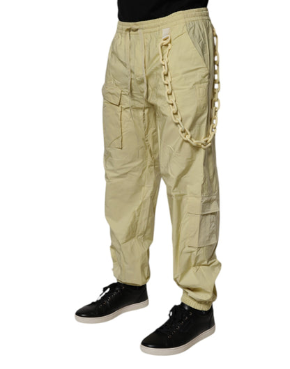 Dolce &amp; Gabbana Yellow Nylon Cargo Chain Men Jogger Pants