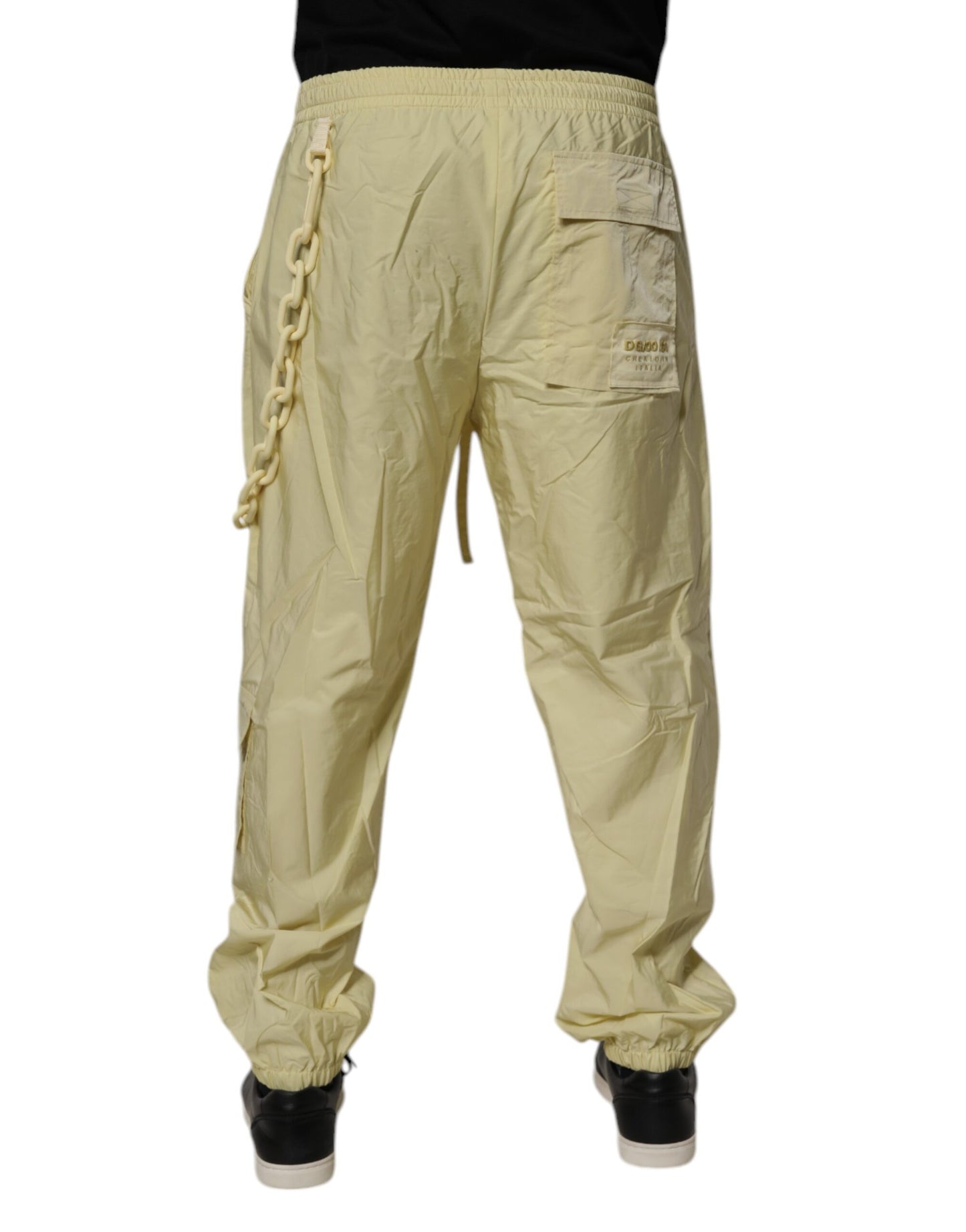 Dolce &amp; Gabbana Yellow Nylon Cargo Chain Men Jogger Pants
