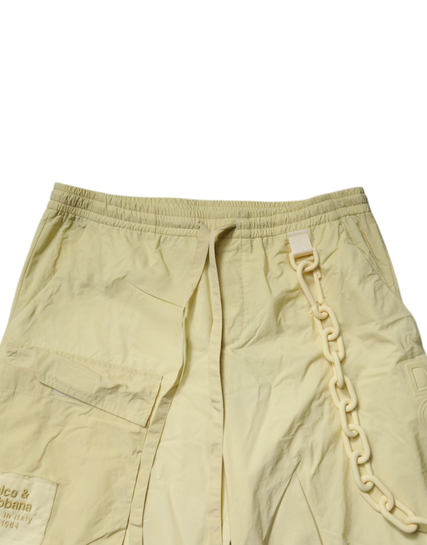 Dolce &amp; Gabbana Yellow Nylon Cargo Chain Men Jogger Pants