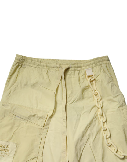 Dolce &amp; Gabbana Yellow Nylon Cargo Chain Men Jogger Pants