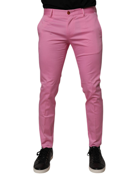 Dolce &amp; Gabbana Pink Cotton Slim Fit Men Dress Formal Pants