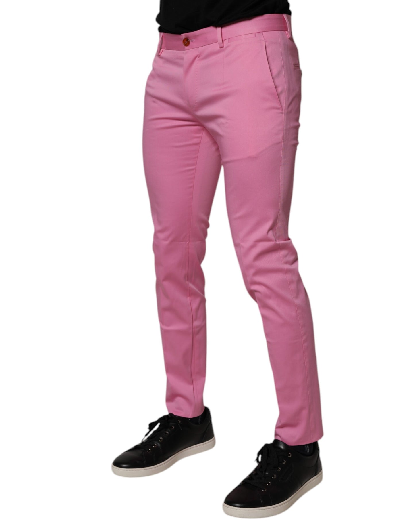 Dolce &amp; Gabbana Pink Cotton Slim Fit Men Dress Formal Pants