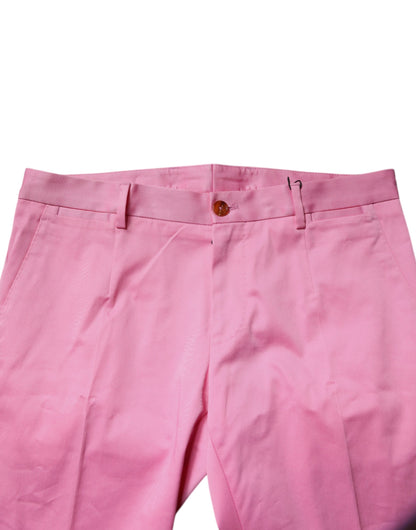 Dolce &amp; Gabbana Pink Cotton Slim Fit Men Dress Formal Pants