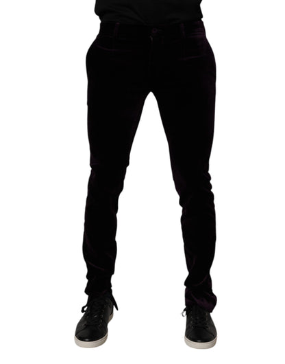 Dolce &amp; Gabbana Violet Velvet Cotton Men Dress Formal Pants