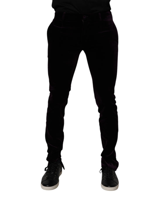 Dolce &amp; Gabbana Violet Velvet Cotton Men Dress Formal Pants