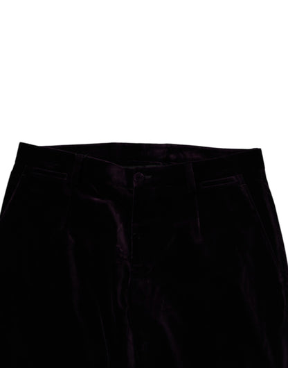 Dolce &amp; Gabbana Violet Velvet Cotton Men Dress Formal Pants