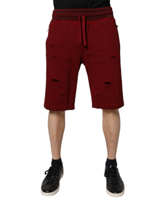 Dolce &amp; Gabbana – Kastanienbraune Bermuda-Sweatshorts im Rip-Style