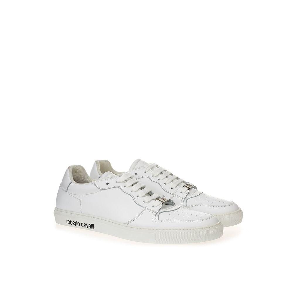 Roberto Cavalli Weiße Leder-Sneakers Luxus-Schuhe