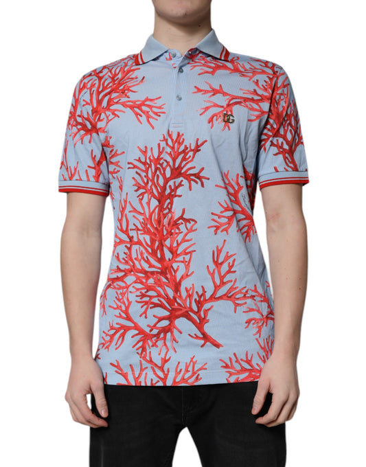Dolce &amp; Gabbana Light Blue Coral Cotton Polo Shirt T-shirt