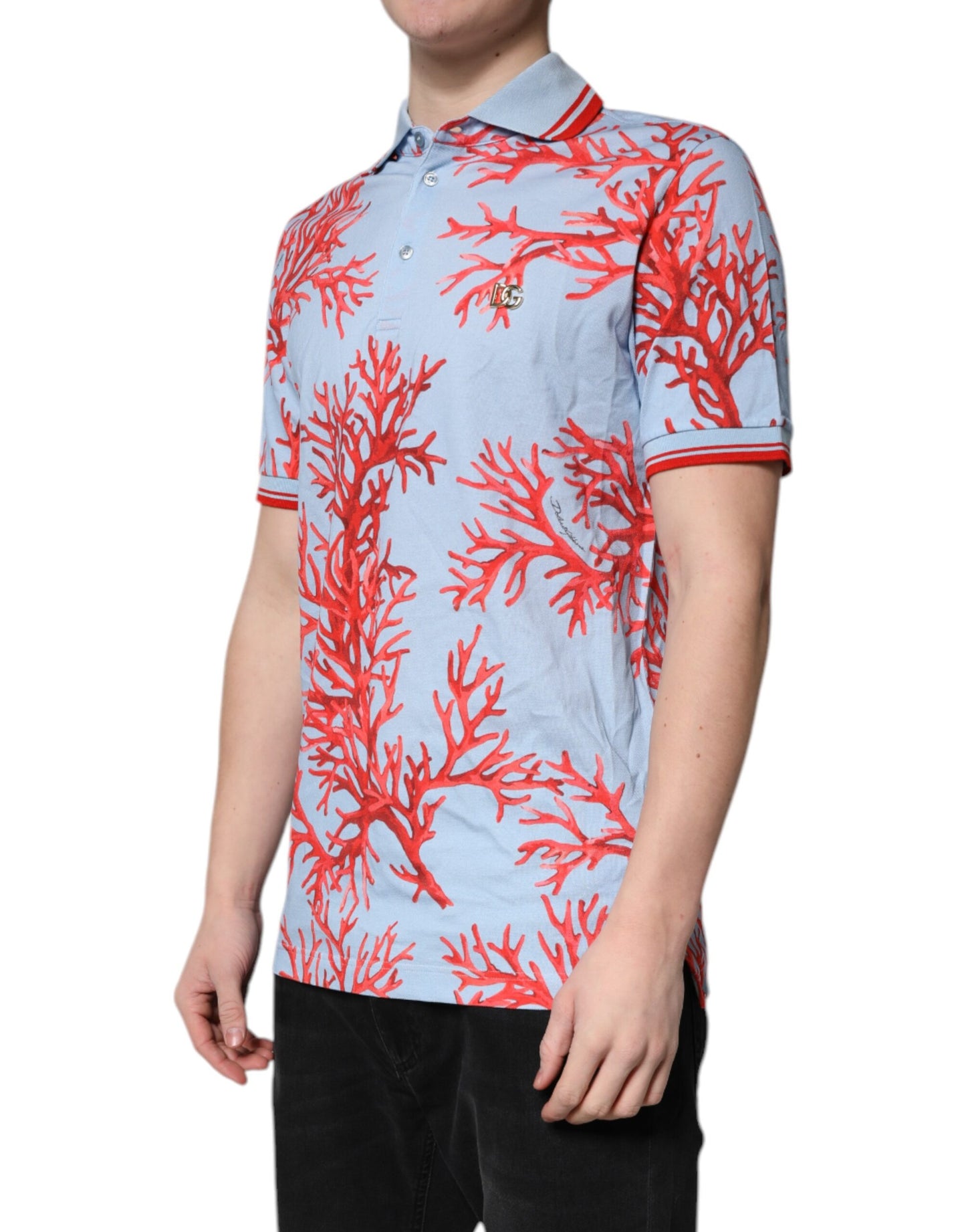 Dolce &amp; Gabbana Light Blue Coral Cotton Polo Shirt T-shirt