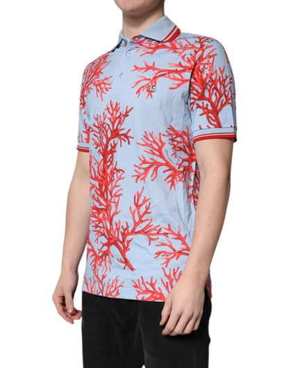 Dolce &amp; Gabbana Light Blue Coral Cotton Polo Shirt T-shirt