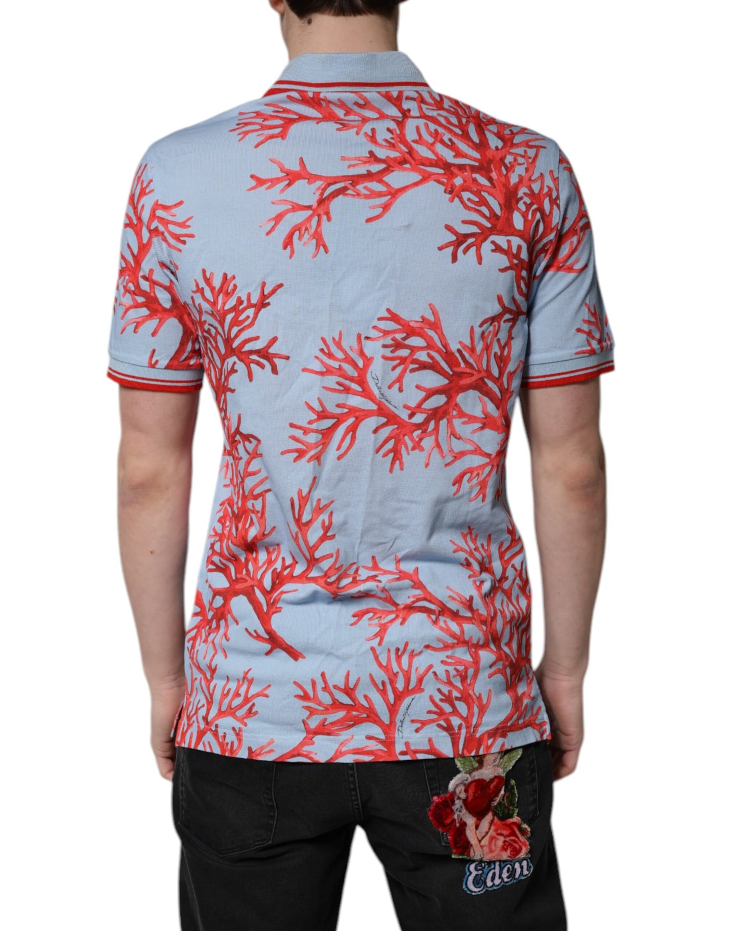 Dolce &amp; Gabbana Light Blue Coral Cotton Polo Shirt T-shirt