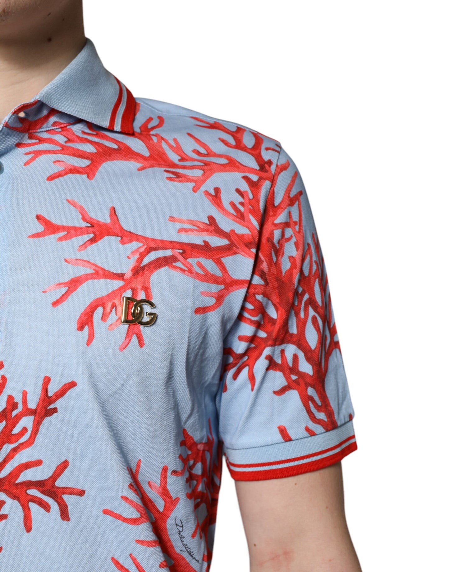 Dolce &amp; Gabbana Light Blue Coral Cotton Polo Shirt T-shirt