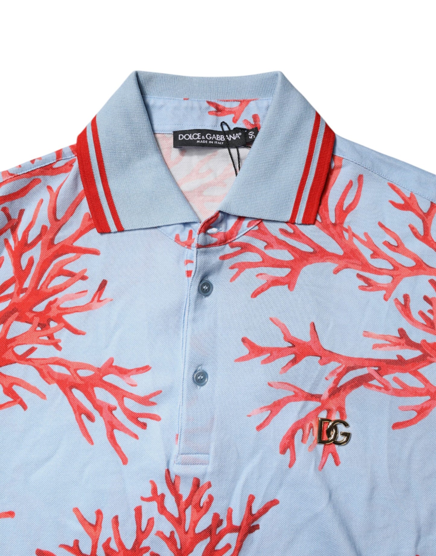 Dolce &amp; Gabbana Light Blue Coral Cotton Polo Shirt T-shirt