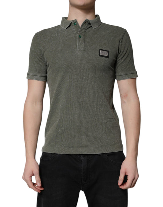 Dolce &amp; Gabbana Army Green Logo Plaque Cotton Polo Shirt T-shirt