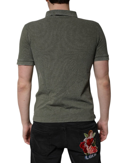 Dolce &amp; Gabbana Army Green Logo Plaque Cotton Polo Shirt T-shirt