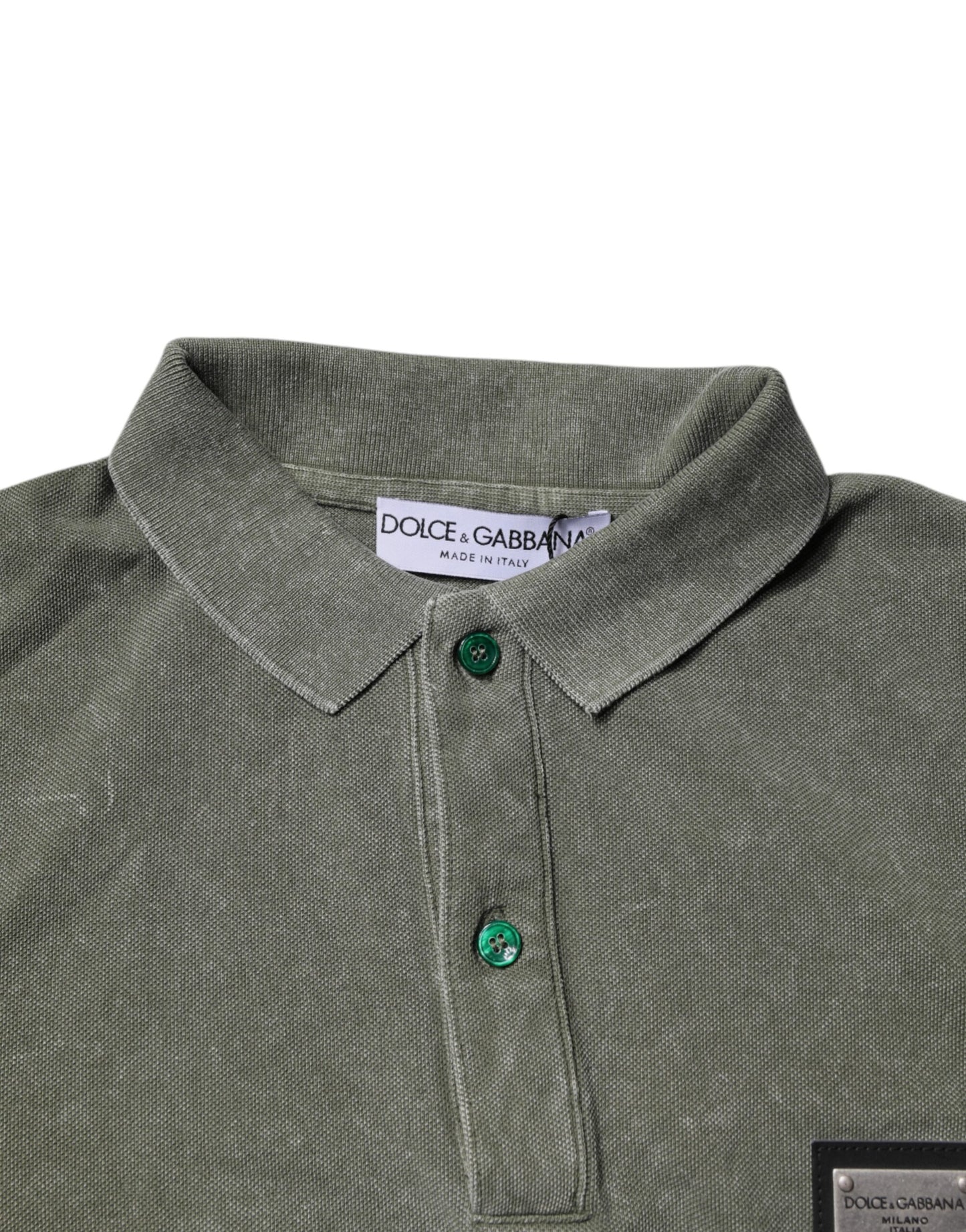Dolce &amp; Gabbana Army Green Logo Plaque Cotton Polo Shirt T-shirt