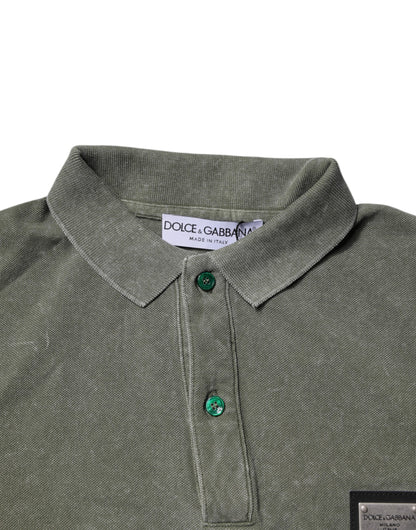 Dolce &amp; Gabbana Army Green Logo Plaque Cotton Polo Shirt T-shirt