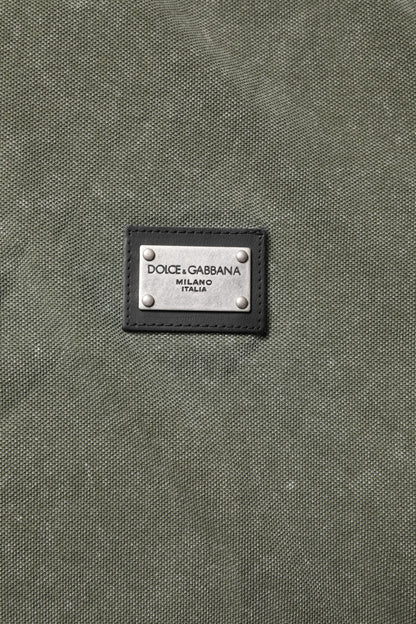 Dolce &amp; Gabbana Army Green Logo Plaque Cotton Polo Shirt T-shirt