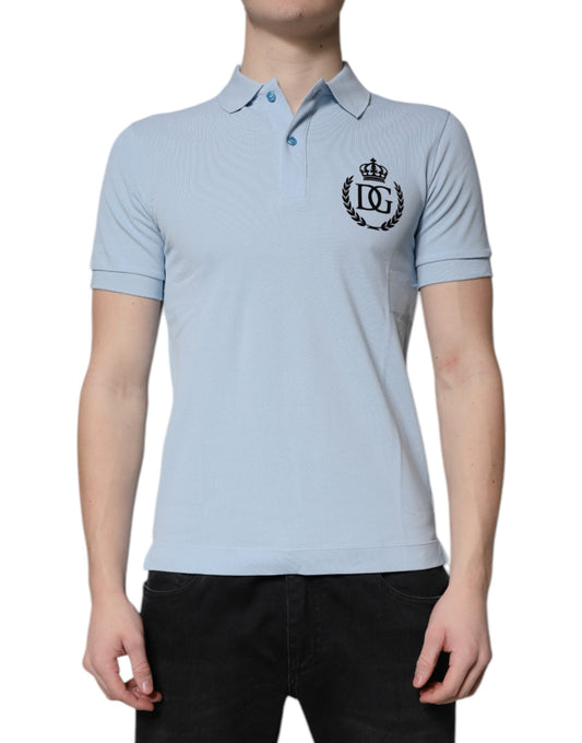 Dolce &amp; Gabbana Sky Blue Cotton Crown Collared Polo T-shirt