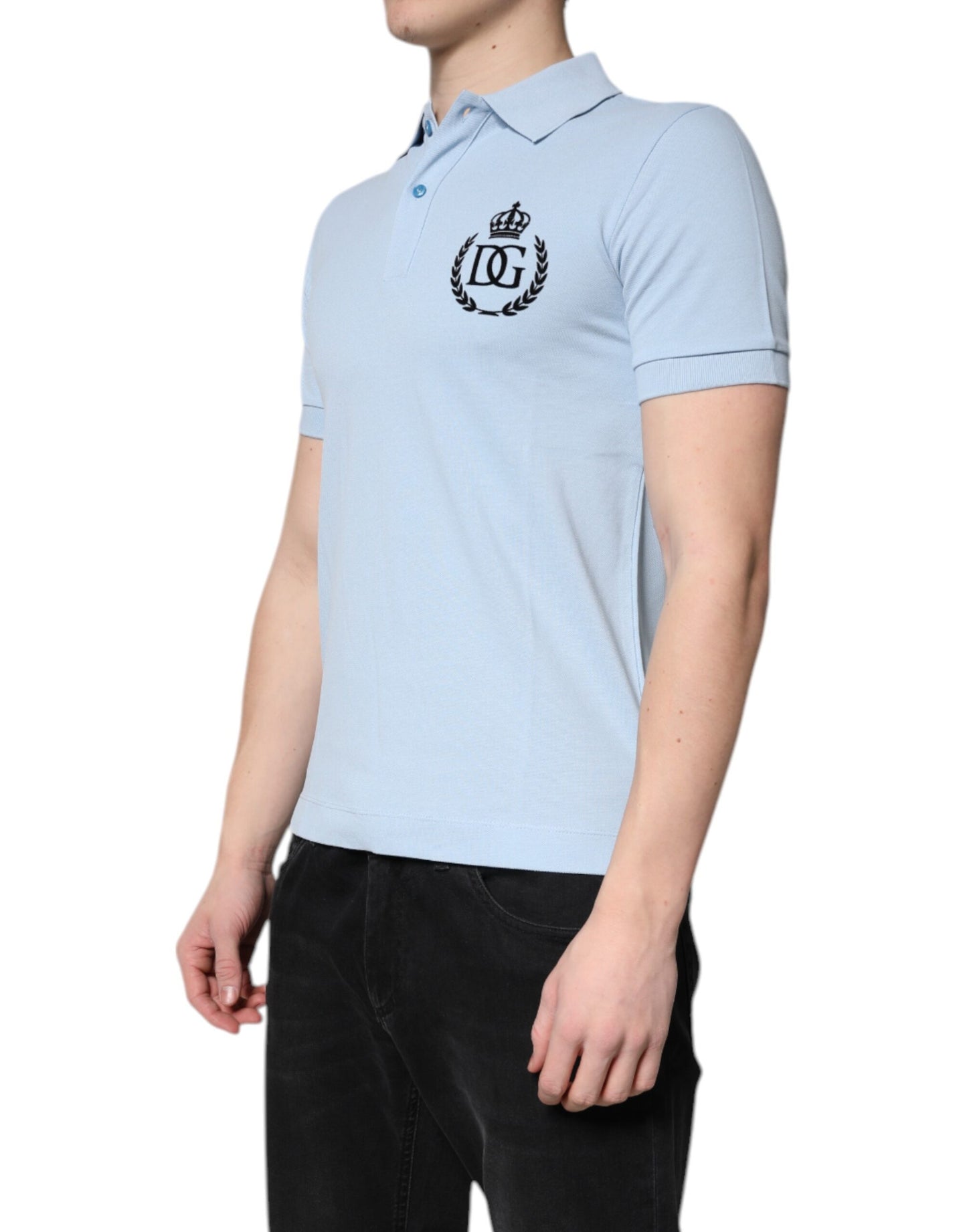 Dolce &amp; Gabbana Sky Blue Cotton Crown Collared Polo T-shirt