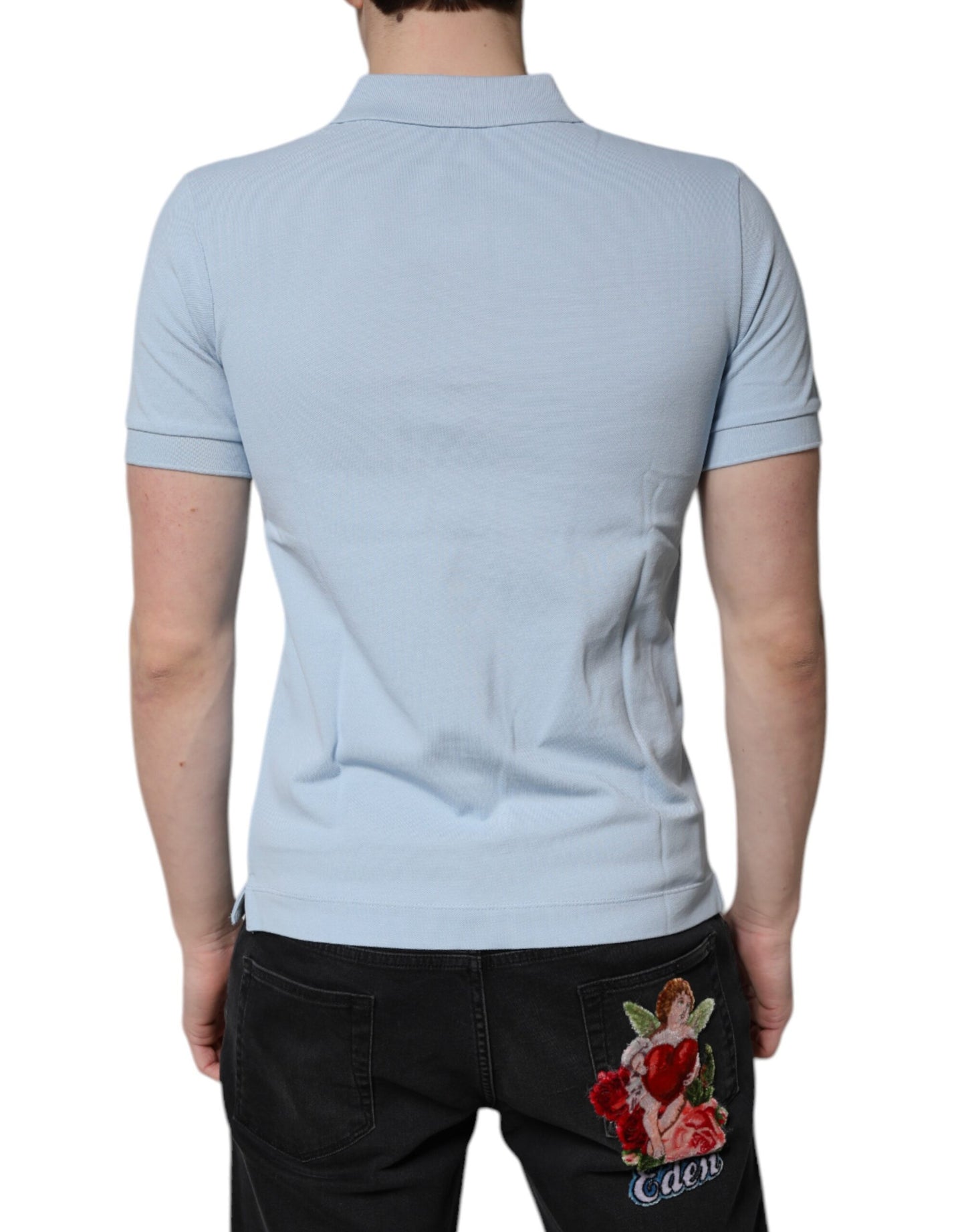 Dolce &amp; Gabbana Sky Blue Cotton Crown Collared Polo T-shirt