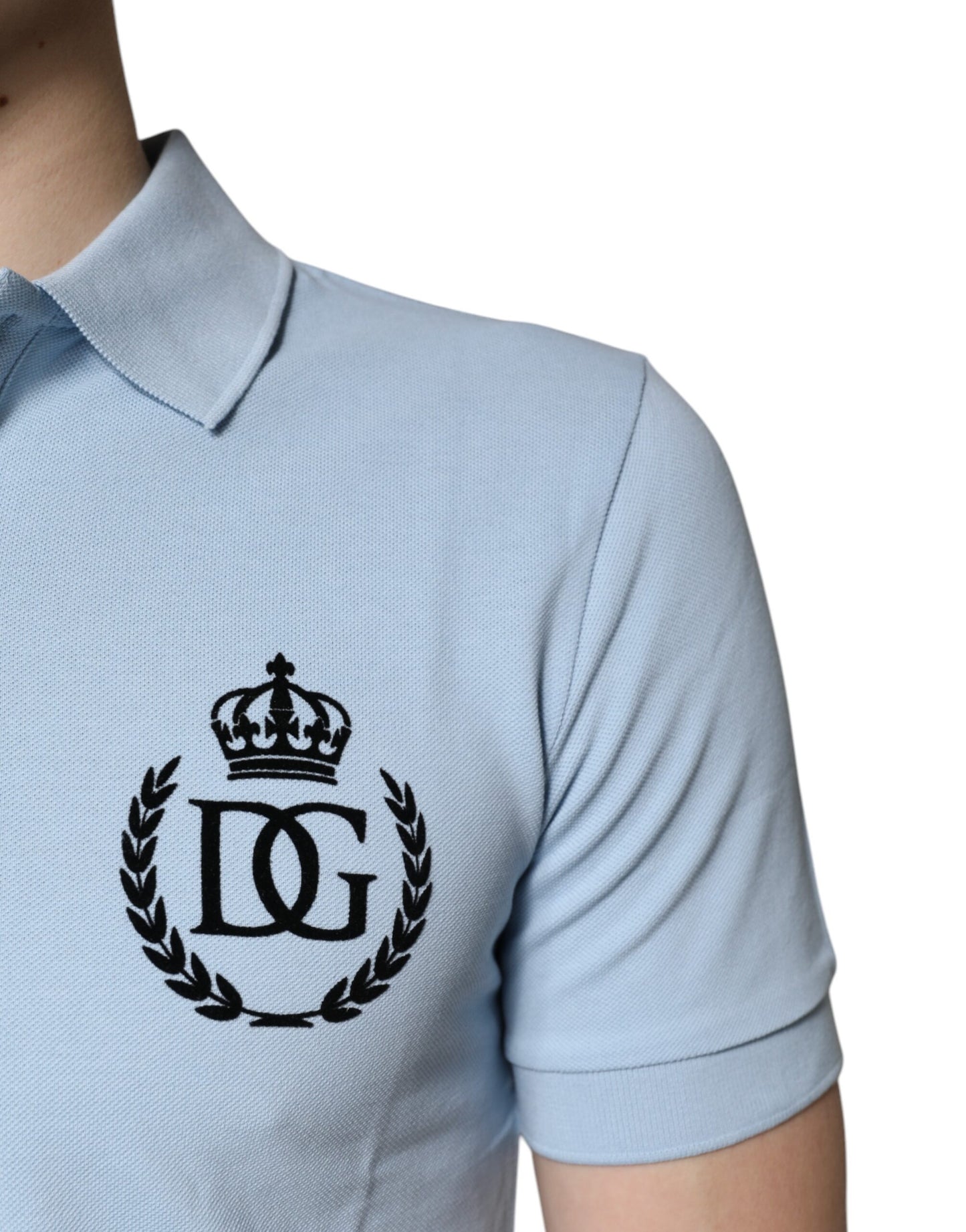 Dolce &amp; Gabbana Sky Blue Cotton Crown Collared Polo T-shirt